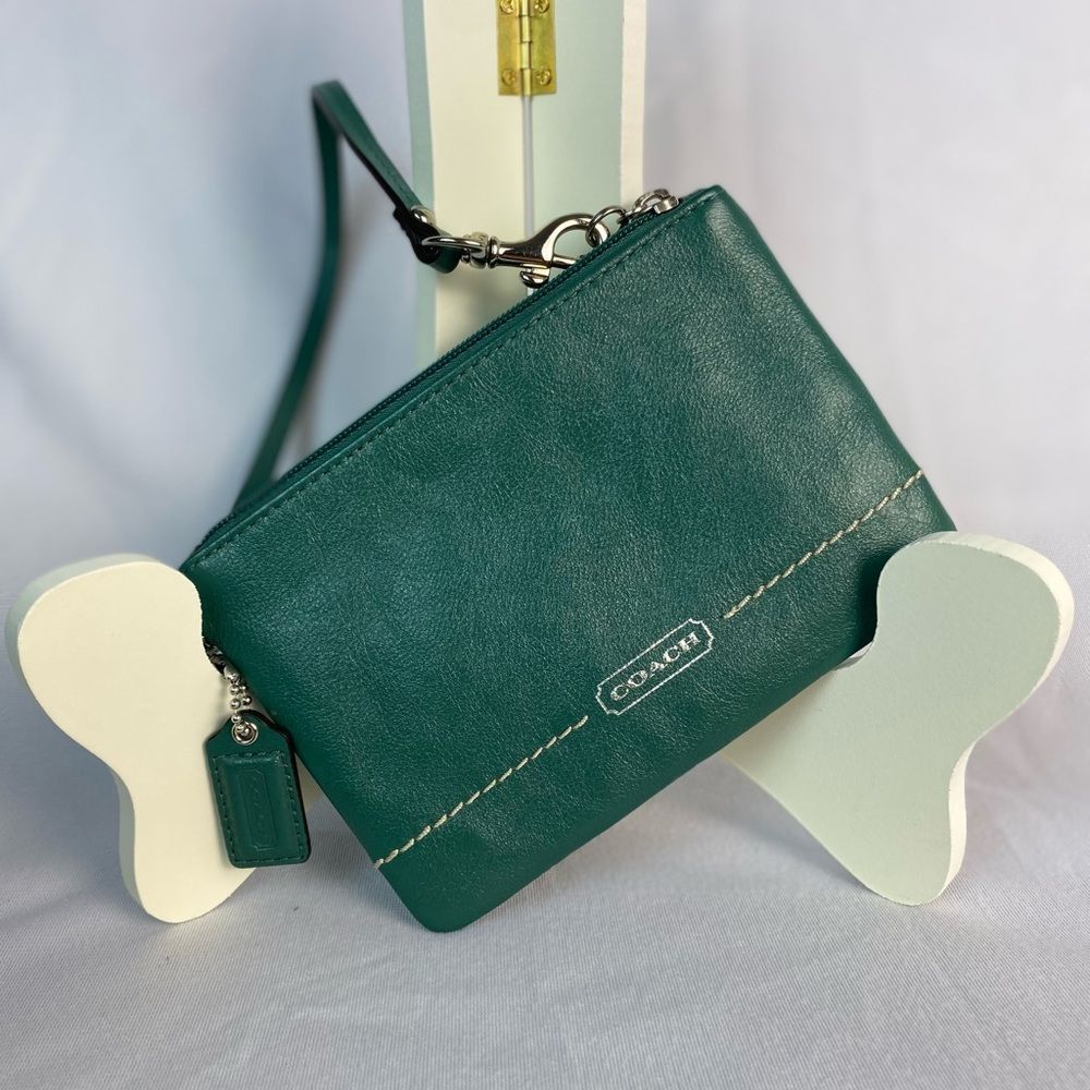 Coach Soft Leather Turquoise/Blue Pink Zip Wristlet Bag Wallet clutch by Coach